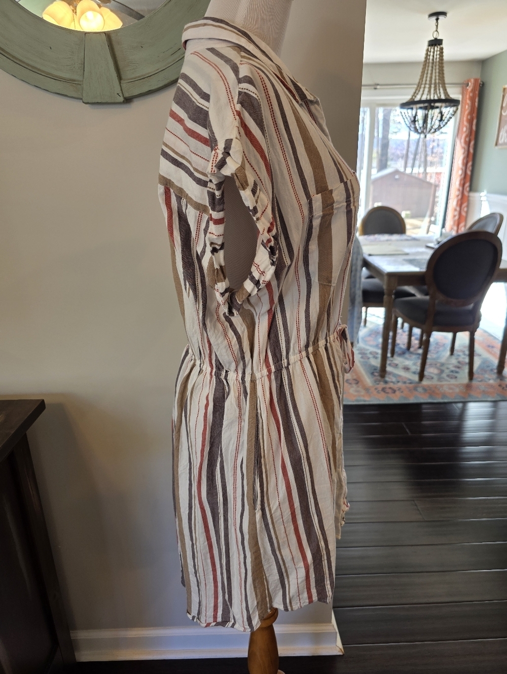 Japna Large 100% Cotton Multicolor Striped Shirt Dress Short Sleeve Button Front - Picture 6 of 12